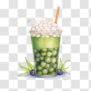 Matcha Bubble Tea - Green Boba Tea With Tapioca Pearls And Whipped Cream Transparent PNG