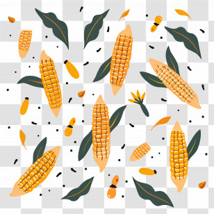 Sweet Corn - Yellow Corn Pattern Illustration With Green Leaves Transparent PNG