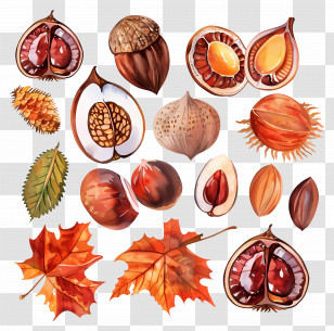 Chestnuts - Autumn Nuts And Leaves Collection Transparent PNG