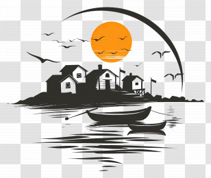 Fishing Village - Village By The Water At Sunset Transparent PNG
