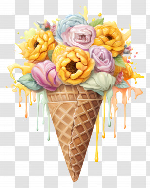 Ice Cream - Flower Bouquet In Waffle Cone Transparent PNG