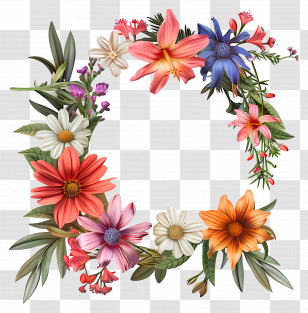 Flower Frame - Colorful Floral Frame With Various Flowers Transparent PNG
