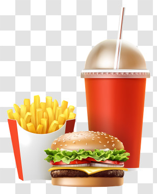 Fast Food - Burger With Drink And Fries Transparent PNG