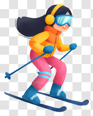 Girl Skiing Downhill - Colorful Skier Girl Transparent PNG