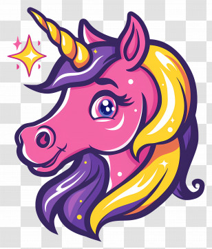 Unicorn Head - Colorful Pink Unicorn Head Illustration Transparent PNG