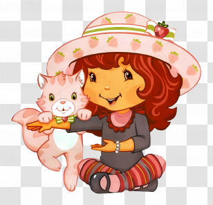 Strawberry Shortcake - Cartoon Girl With Cat Transparent PNG