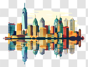 Philly Skyline - Colorful City Skyline With Reflections Transparent PNG