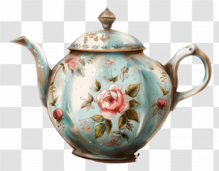 Tea Pot - Charming Vintage Teapot With Floral Pattern Transparent PNG
