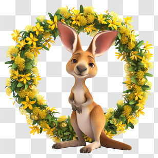 Australia Day - Cute Kangaroo In Yellow Floral Wreath Transparent PNG