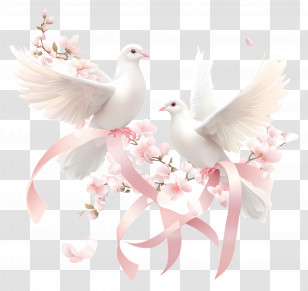 Wedding Birds - Doves In Flight With Pink Flowers Transparent PNG