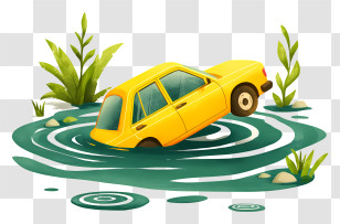 Car Submerged In A Swamp - Yellow Car Stuck In Pond Transparent PNG