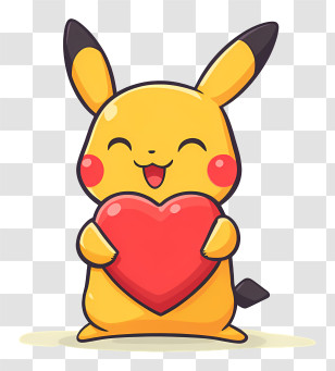 Pikachu Holding Red Heart - Cute Character Holding A Heart Transparent PNG