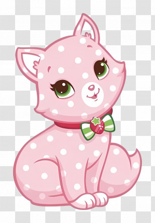 Custard - Pink Polka Dot Cat With Green Eyes Transparent PNG