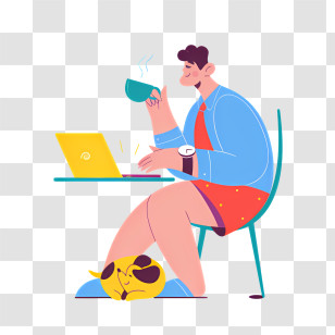 Icon - Man Working On Laptop With Dog Transparent PNG