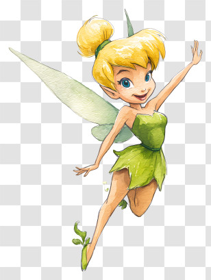 Watercolor Tinkerbell - Fairy With Wings And Green Dress Transparent PNG
