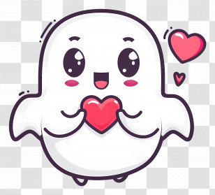 Cute Ghost - Cute Ghost Holding Heart Illustration Transparent PNG