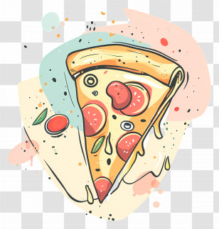 Cartoon Pizza - Artistic Slice Of Pepperoni Pizza Transparent PNG