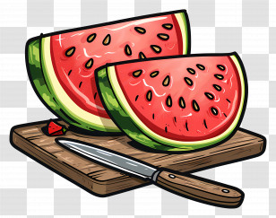 Watermelon On Cutting Board - Fresh Watermelon Slices On Cutting Board Transparent PNG