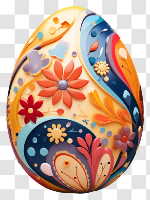 Easter Eggs - Decorated Easter Egg With Floral Designs Transparent PNG
