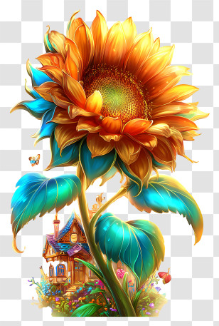 Radiant Flower Art - Giant Colorful Sunflower Illustration Transparent PNG