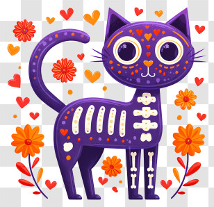 Day Of The Dead Inspired Cat - Purple Sugar-skull Cat Illustration Transparent PNG