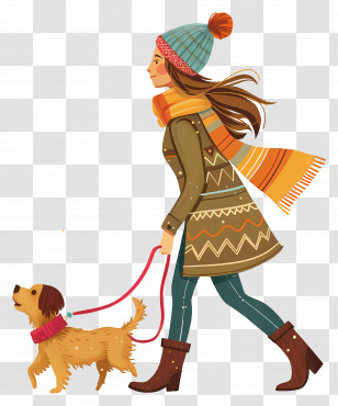 Take Your Dog To Work Day - Woman Walking Dog In Winter Transparent PNG