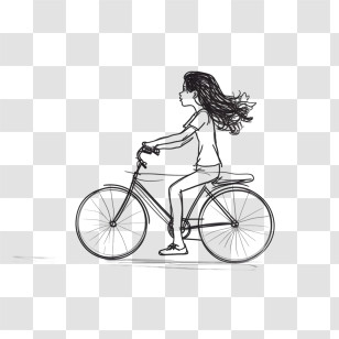 Girl Riding Bike - Girl Cycling In Sketch Style Illustration Transparent PNG