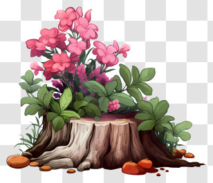 Tree Stump - Tree Stump With Blooming Flowers Transparent PNG