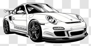 Porsche Silhouette - Black And White Sports Car Illustration Transparent PNG