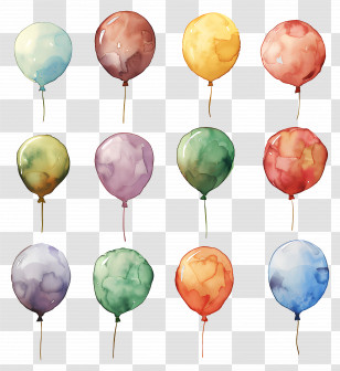 Balloon - Colorful Watercolor Balloons In Different Shades Transparent PNG