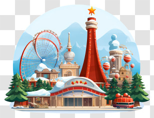 Christmas Elements - Cartoon Amusement Park With Rides Transparent PNG
