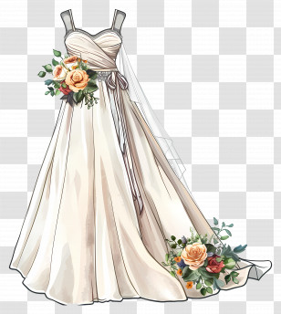 Aline Wedding Dress - Elegant Wedding Dress With Flowers Transparent PNG