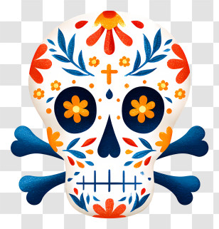 Sugar Skull With Crossbones - Colorful Sugar Skull For Day Of The Dead Transparent PNG