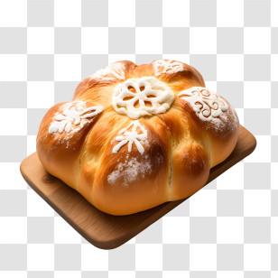 Pan De Muerto - Decorative Bread On Wooden Board Transparent PNG