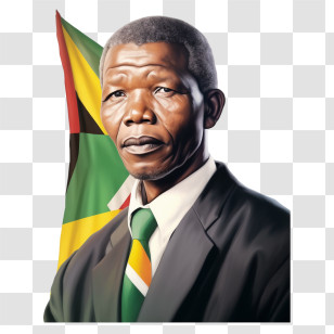 Nelson Mandela - Portrait Of A Man With A Flag Background Transparent PNG