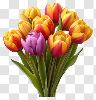 Multicolored Paints Tulips Bouquet - Colorful Tulip Flower Bouquet Transparent PNG