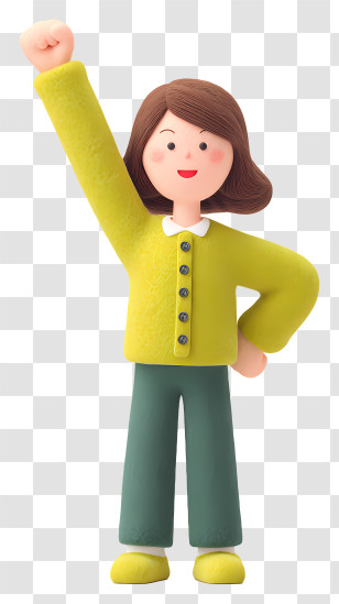 Happy Woman With Raised Hand - Cheerful Woman In Yellow Outfit Transparent PNG