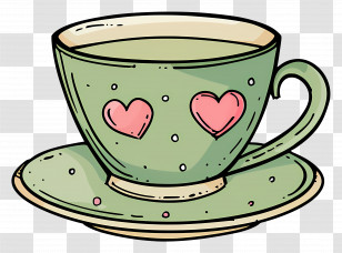 Tea Cup - Heart-Designed Green Teacup Illustration Transparent PNG