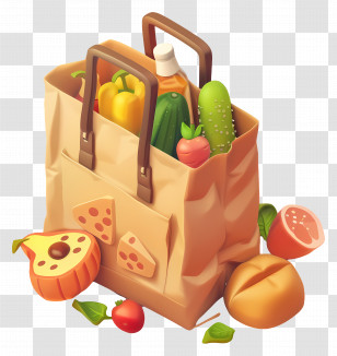 Kraft Bag - Paper Bag Of Groceries With Fruits And Vegetables Transparent PNG