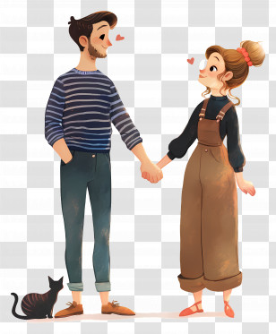 Couple Holding Hands - Couple Holding Hands With Cat Transparent PNG