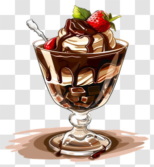 Chocolate Parfait - Chocolate Sundae With Strawberry On Top Illustration Transparent PNG