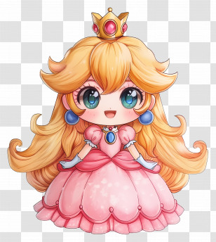 Princess Peach - Cute Princess With Crown Transparent PNG
