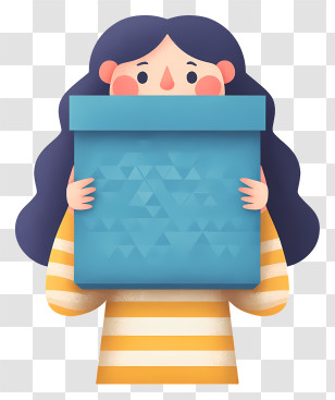 Girl Holding Gift Box - Cute Girl Holding Blue Gift Box Transparent PNG