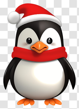 Penguin - Christmas Penguin With Hat And Scarf Transparent PNG