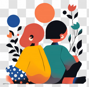 Sitting Back To Back - Modern Art Couple Transparent PNG