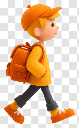 Student Going To School - Boy In Orange Walking With Backpack Transparent PNG