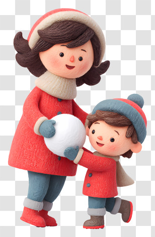 Mom And Son Playing Snowball - Mother And Child Playing With Snowball Transparent PNG