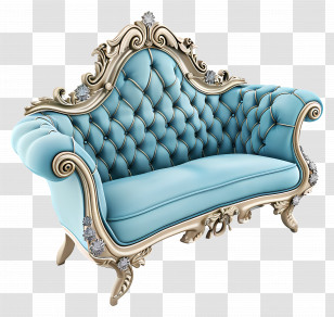 Sofa - Luxury Blue Sofa With Classic Ornate Design Transparent PNG