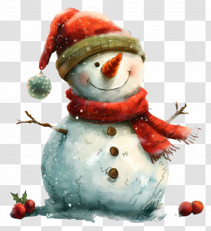 Christmas Snowman - Festive Snowman With Red Scarf For Christmas Transparent PNG