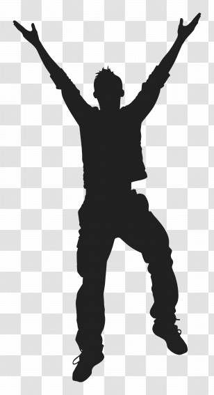 Happy Man Silhouette - Silhouette Of Jumping Person Raising Arms Transparent PNG